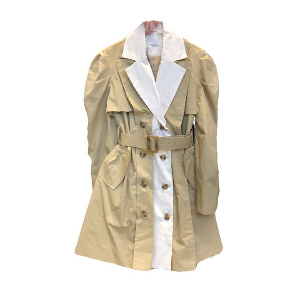 

[ewq] spring korean japan design double-breasted long trench fashion ladies patchwork windbreaker khaki outerwear 210423, Tan;black