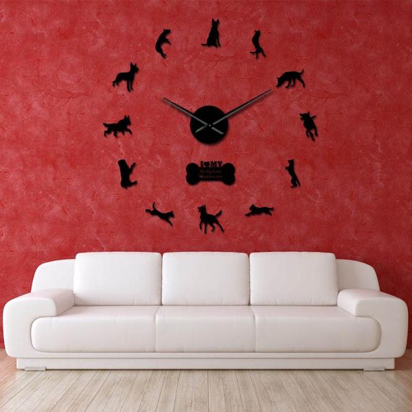 

wall clocks k9 security dog belgian malinois sign modern 3d diy clock shepherd creative show with mirror effect stickers