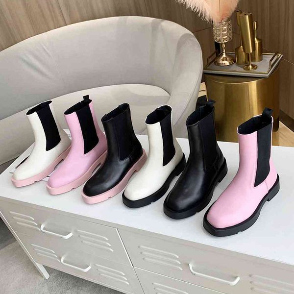 

winter women ankle boots round toe paltform slip on real leather woman martin shoes fashion designer booties with box, Black