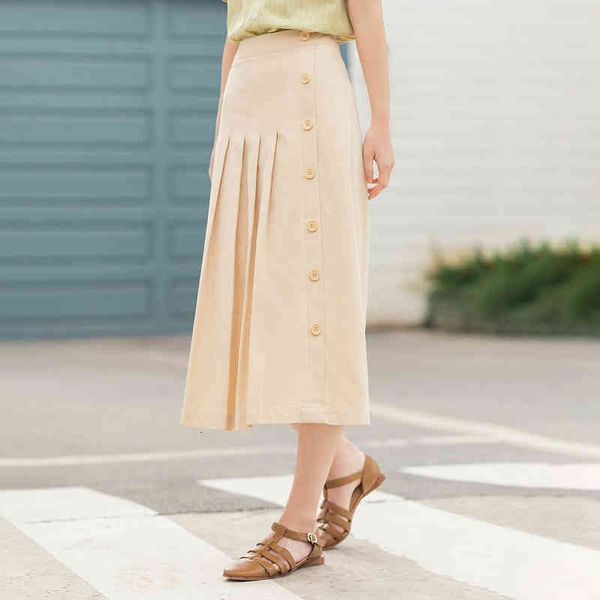 

skirt summer literary leisure single-breasted a-line skirt 1tsr, Black