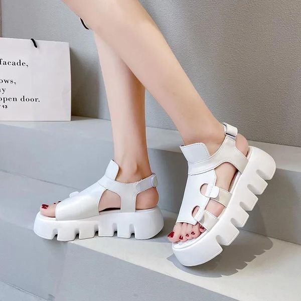 

sandals 2021 women's platform gladiator beach ladies wedges high heels summer fashion chunky leather rome shoes eu 35-40, Black