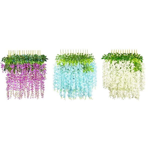 

novelty items 12pcs wisteria artificial flower,silk fake vine garland hanging flower for wedding party garden wall decoration