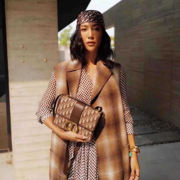 

30 montaigne new color brown leather cloth crossbody bag ysj