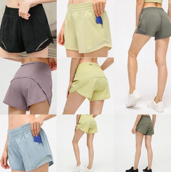 

womens lulu leggings yoga shorts pants pocket fitness with high waist and hips dry gym sport outfit style summer lu close fitting elastic le, Black