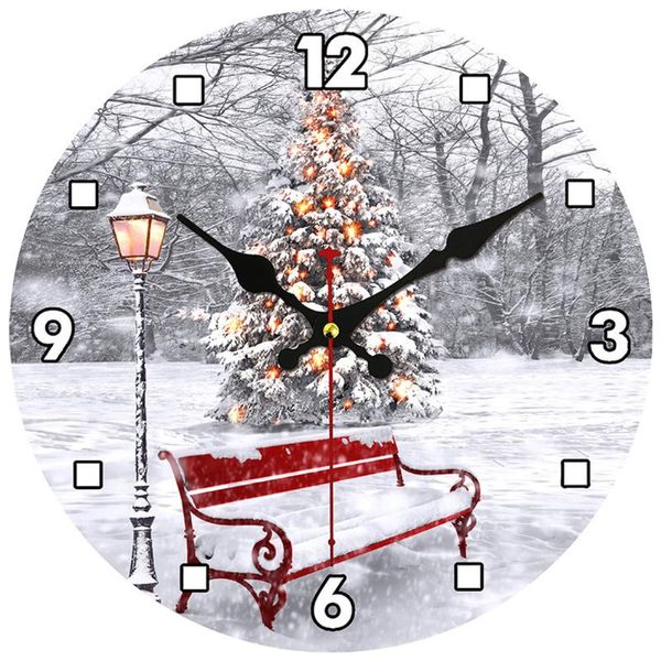 

christmas tree snowman wall clock quartz analog quiet 16inch round desk battery operated easy to xmas read decorative clocks