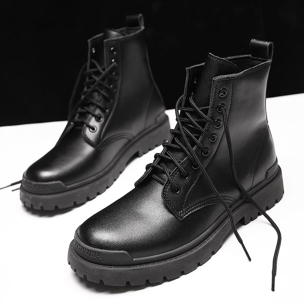 

dress shoes men leather boots winter cowhide motorcycle designer outdoors ankle for man military tactical big size 38-48 8rwm, Black