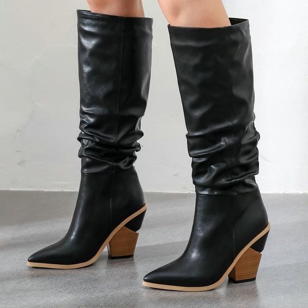 

boots autumn and winter knee length women's high heel thick tube knight, Black