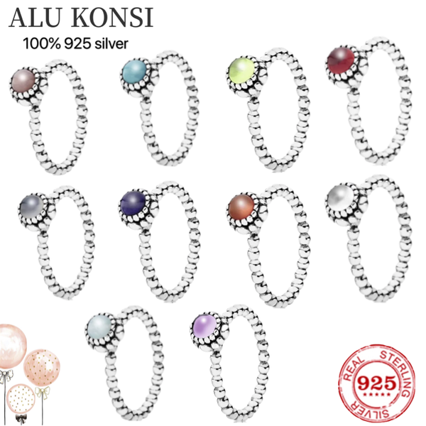 Original 100% 925 Sterling Prata Anel de Casamento Doze Meses Aniversário Aniversário Flores De Pedra Moda Anel de Pan para Mulheres Charm Charme Presente DIY Jóias com Caixa