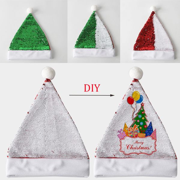 Sublimation Leerer Druck Weihnachtsmütze Magische Pailletten Santa Hüte Glitter DIY Photo Cap Festival Party Geschenk