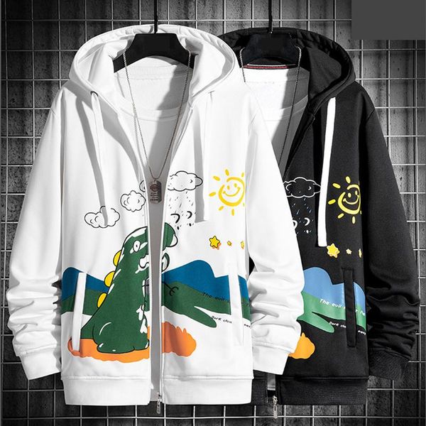 

men hoodies zipper printing coat hip hop sportswear male streetwear sweatshirts men's &, Black