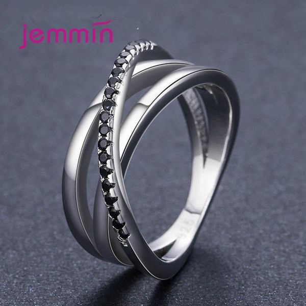 

cluster rings korean style 925 sterling silver opening ring multi-layer cross black zirconia bague anillos for women jewelry, Golden;silver