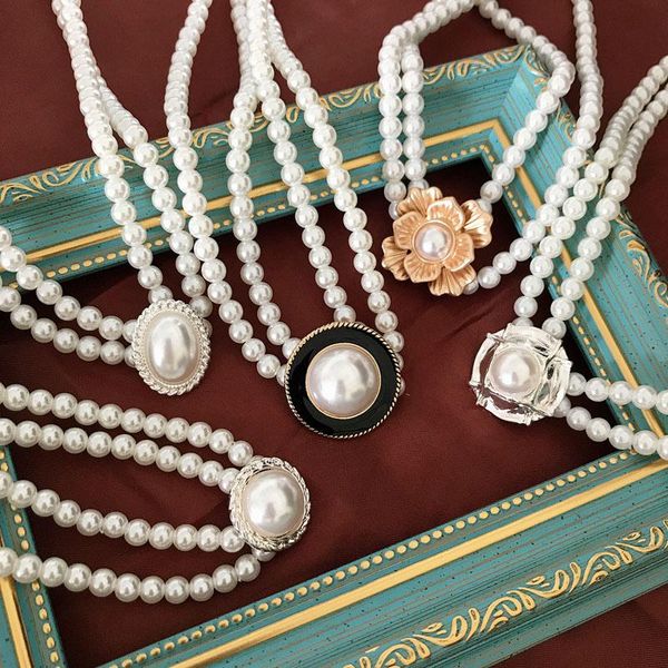 

pendant necklaces imitation pearls choker necklace, simple short fashion double strands necklace for women girls, Silver