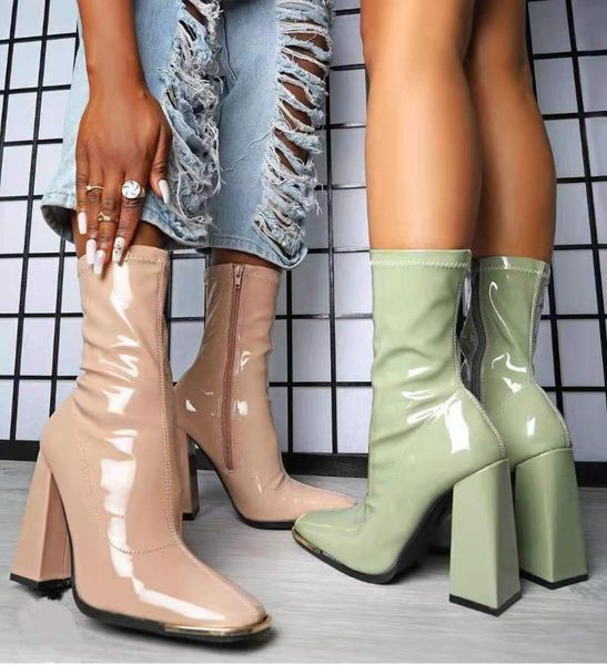 

boots rock shoes woman white mid-calf round toe zipper boots-women luxury designer low high heel leather large size 2021 mid cal, Black