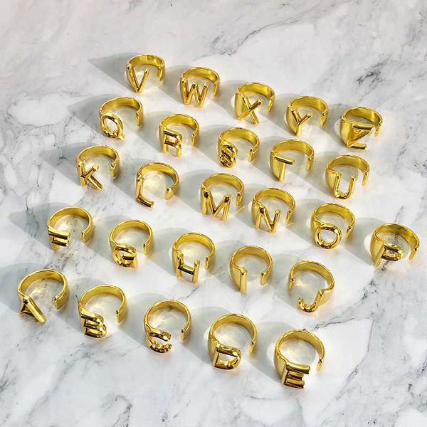 

26 letters rings for women designer jewelry copper with gold plated openning adjustable band ring fashion ins star style, Silver