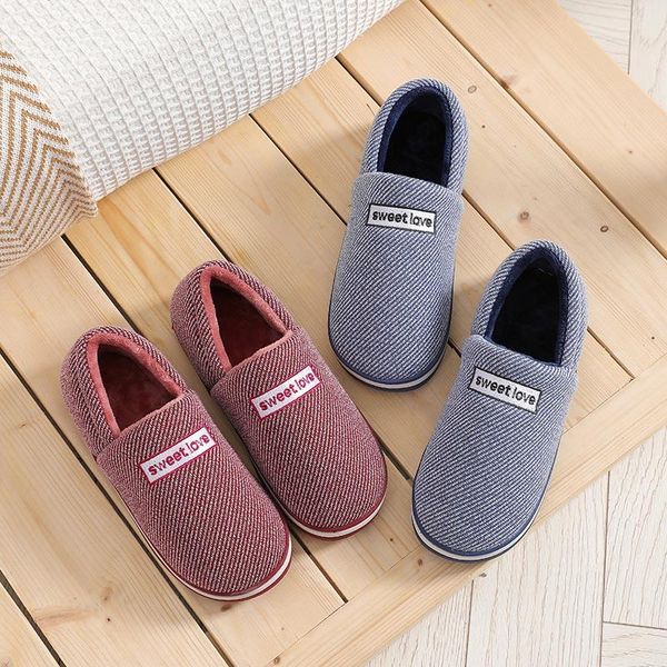 

slippers women winter house slipper female slip-on flock warm plush home cotton shoes lady concise non-slip flats indoor women's footwe, Black