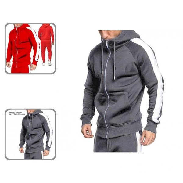 

jogging clothing stylish pants sets contrast colors elastic waist breathable hoodie sports men tracksuits 2 pcs/set, Black;red