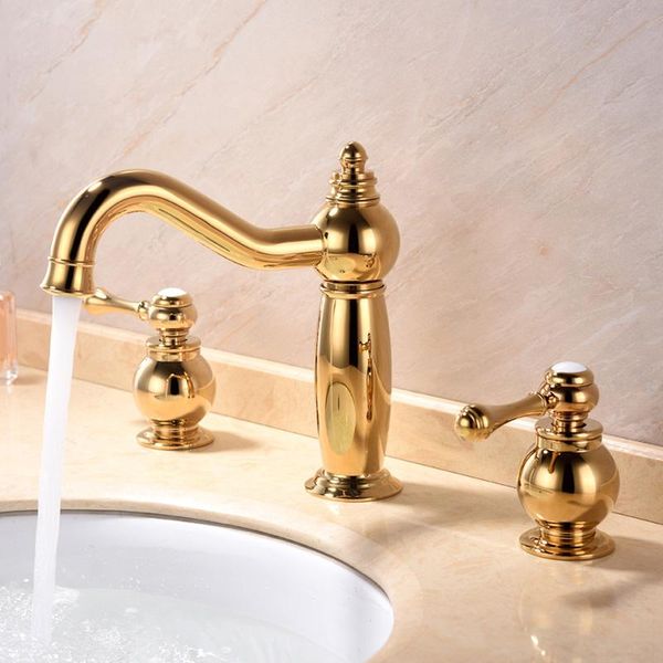 

bathroom sink faucets gold three piece set and cold european faucet all copper split table basin holes tap