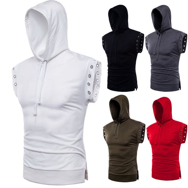 

2021 mens t-shirt men summer fishion tshirt cool casual sport style solid color tee breathable hooded sleeveless leisure width top, White;black