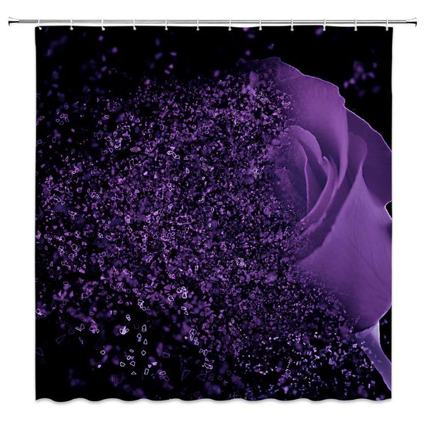 

purple rose shower curtain fantasy dream flower magic glamorous black bathroom curtains decor polyester fabric include hooks