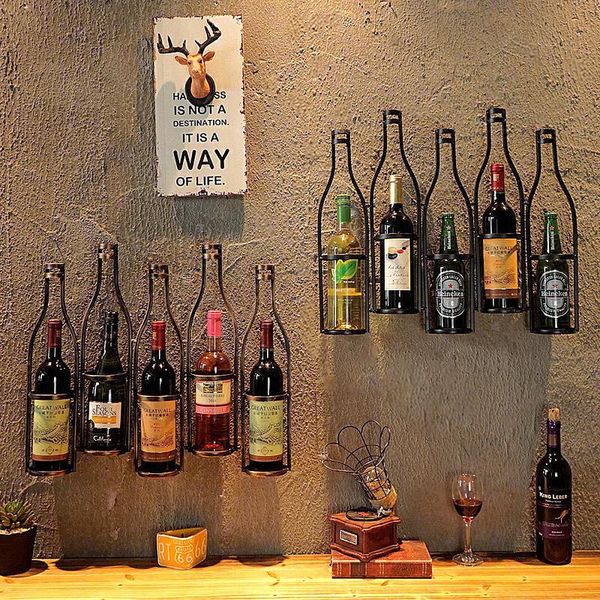 

industrial style iron hanging wine rack bar home living room wall decorative objects & figurines