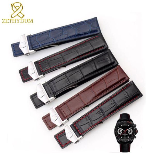 

watch bands genuine leatherbracelet 19mm 20mm 22m watchbandmens wristwatches bandaccessories belt fold buckle leather watchstrap, Black;brown