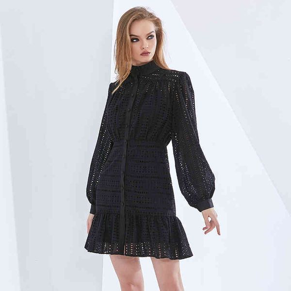 

dresses hollow out solid color for women long sleeve high waist slim oversized es female fashion clothing 2021, Black;gray