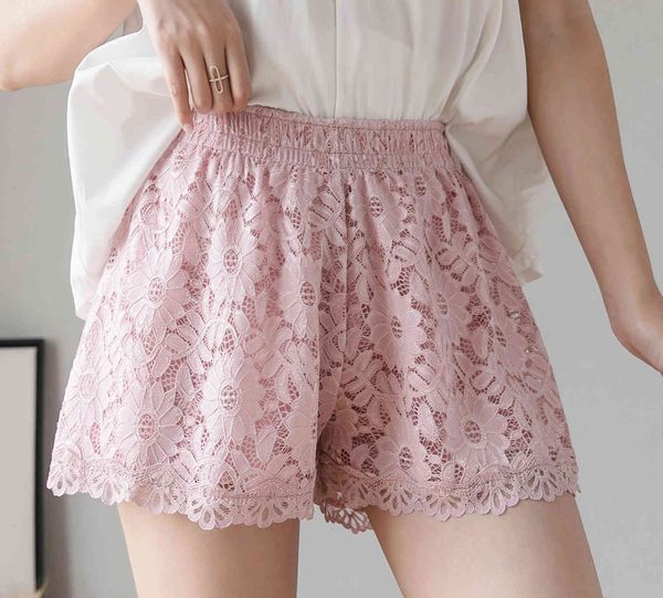 

korean lace thin jk safety pants anti light wearing leggings women's summer big elastic shorts, Black