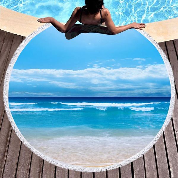 

towel microfiber scenic printed round beach for adults quick dry large bath towels summer swimwear tassel women yoga picnic mats