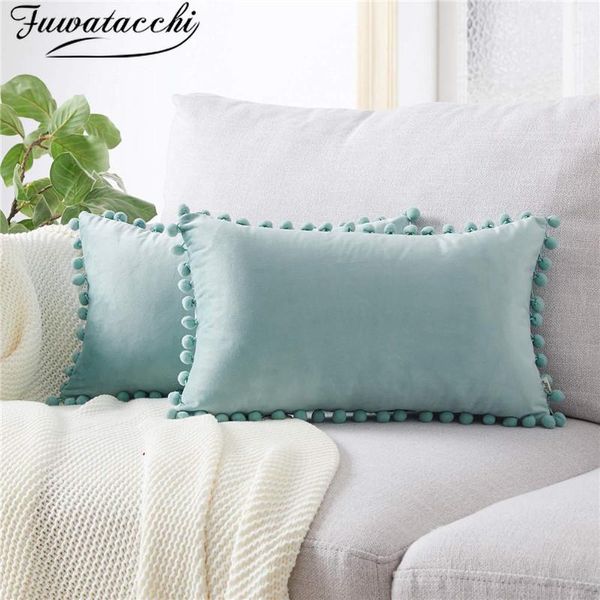

cushion/decorative pillow fuwatacchi nordic cushion cover with pompom ball soft velvet for home sofa decorative pillowcase funda cojin
