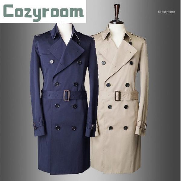 

spring men coat male 2021 long jacket double-breasted fashion windbreaker mens brand overcoat tidal belt business casual men's trench c, Tan;black