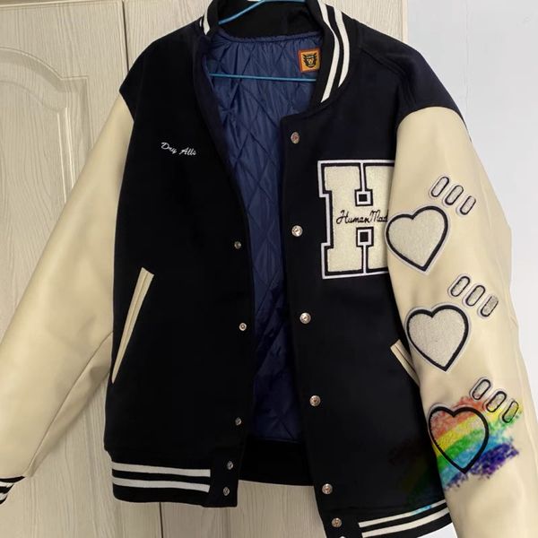 

baseball jacket men women 1 leather sleeve patchwork embroidery coat, Black;brown