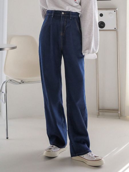 

dazy high waist straight leg jeans r2uk#, Blue