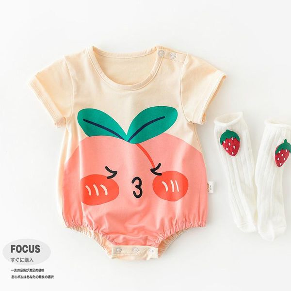 

rompers toddler infant baby girl cute juicy peach cartoon stitched bodysuit summer born girls cotton short sleeve bodysuits, Blue