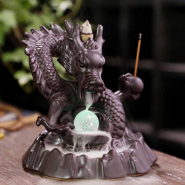 

color crystal ball dragon incense burner ceramic backflow ncense holder creative smoke waterfall home decor fragrance lamps