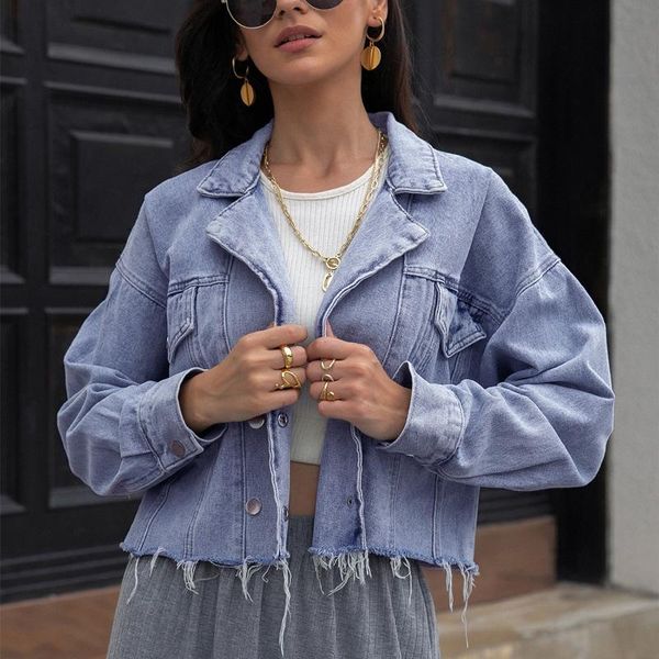 

women's jackets autumn denim cropped jacket female pockets short jean ladies 2021 fashion button casual solid coats, Black;brown