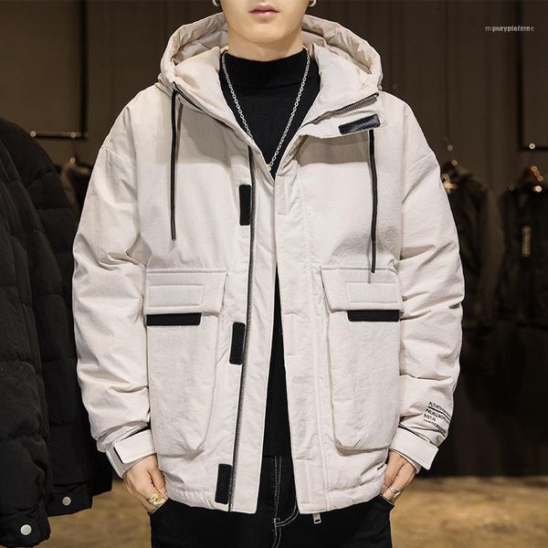 

men's down & parkas the winter 2021 men with thick short jacket cap tooling coat handsome male leisure loose cotton-padded jacket1, Black