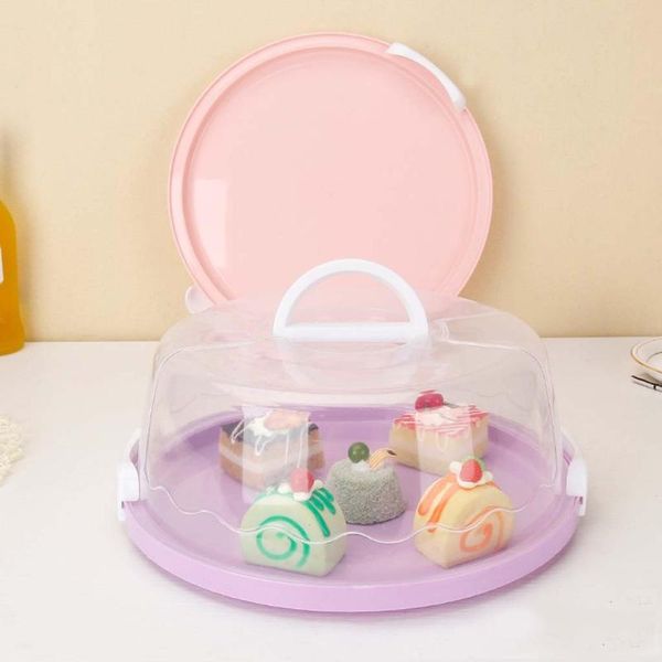 

portable plastic round cake box cupcake dessert container case sealing handheld carrier wedding birthday kitchen supplies gift wrap