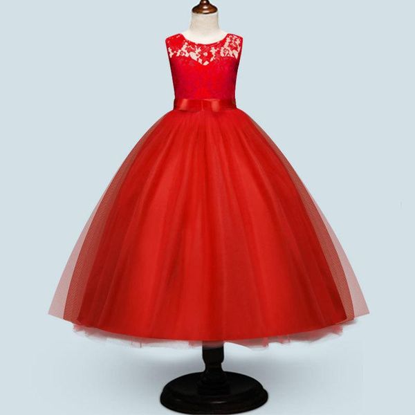 

girl's dresses kids dress for girls formal elegant party costumes children clothing flower girl wedding dinner tulle lace long princess, Red;yellow