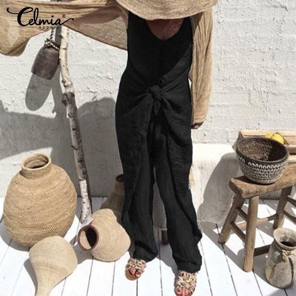 

women's jumpsuits & rompers plus size overalls vintage women sleeveless jumpsutis celmia 2021 summer v neck long harem pants casual cot, Black;white