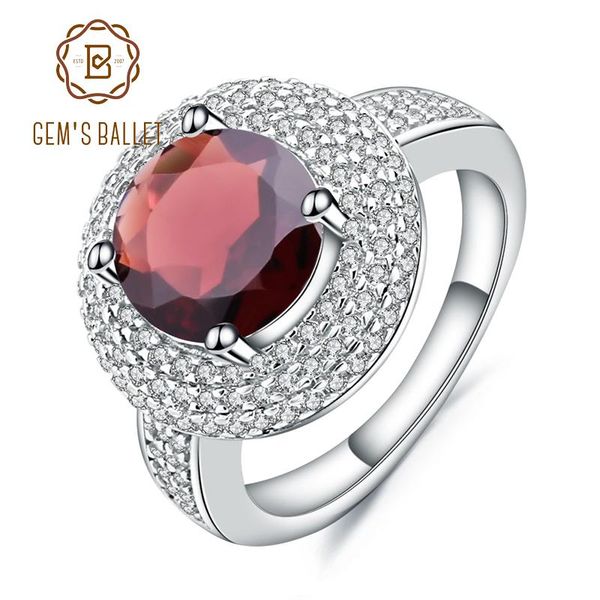 

cluster rings gem's ballet 925 sterling silver engagement cocktail 3.15ct natural red garnet gemstone ring for women fine jewelry, Golden;silver