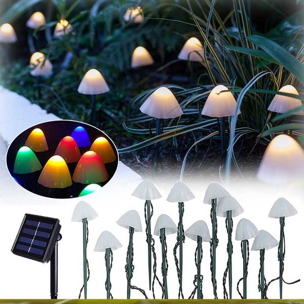 

solar lamps outdoor led string lights garden waterproof mushroom fairy light garland courtyard patio flower pot decor