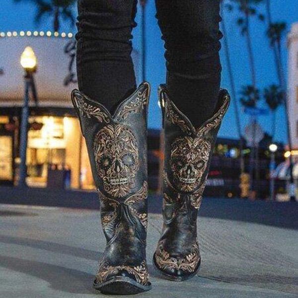 

boots women's skull high-top, Black