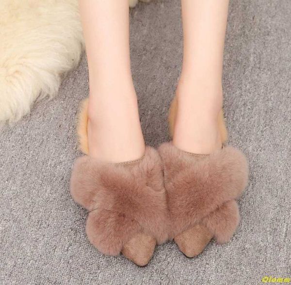 

winter women house furry slippers fashion faux fur warm shoes slip on flats female home slides black plush