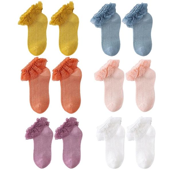 

socks h05c kids baby girls sweet ruffle lace trim cotton mesh toddler dance hosiery, Pink;yellow