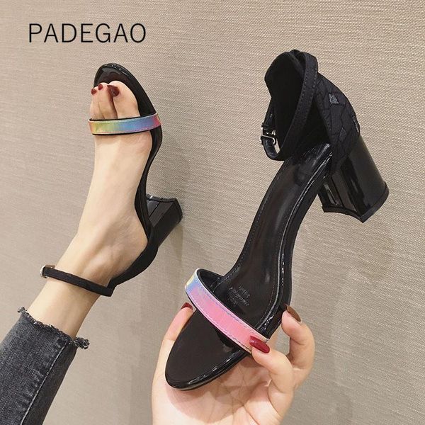 

korean style women sandals elegant mixed-color open toe shoes 2021, Black