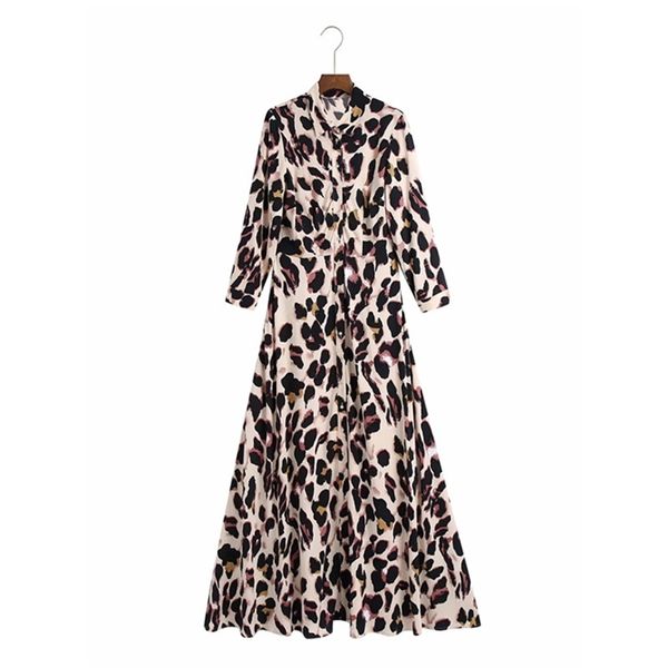 

casual woman long camel leopard draped shirt dress spring fashion ladies soft printed dresses female vintage 210515, Black;gray