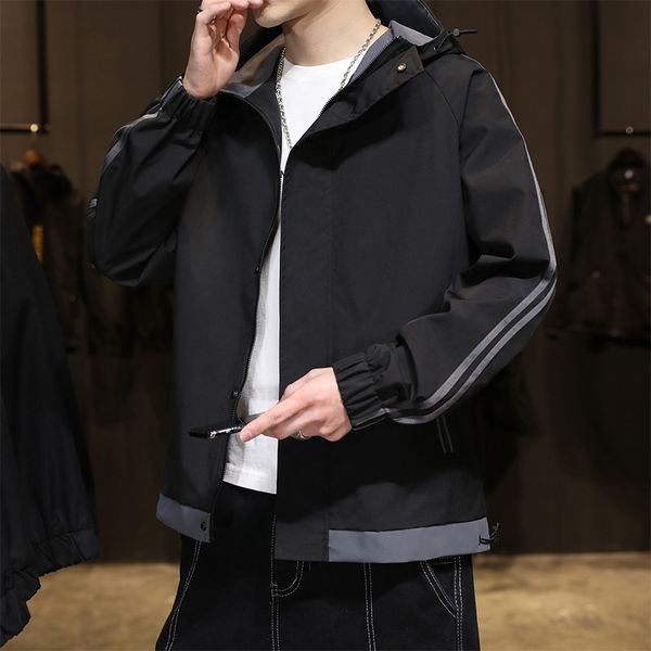 

2021 new spring jacket korean fashion handsome loose baseball jacket hooded men's clothes, Black;brown