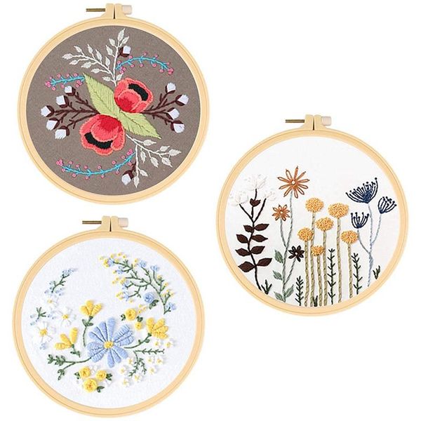 

embroidery starter kit 3 sets cross stitch include including cloth hoop, colored threads and needles other arts crafts