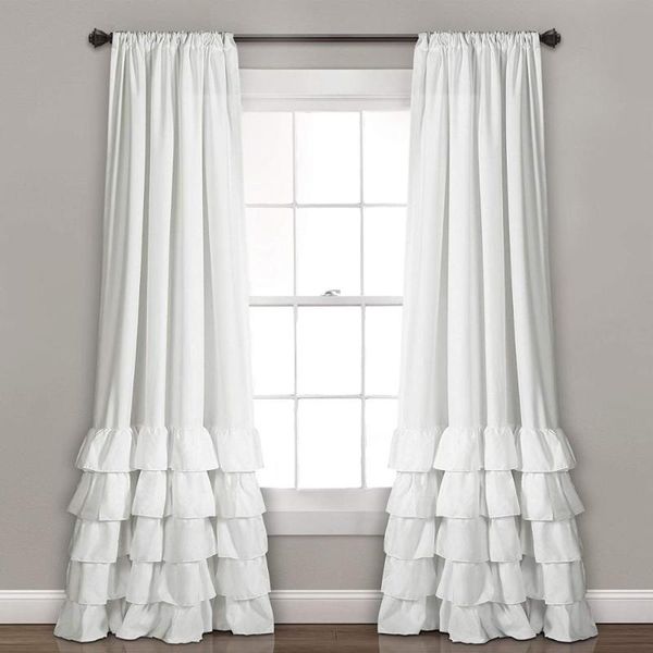 Cortina cortina camadas de bolo lótus folhas de folhas de babados bolso de bolso de bolso branco de cinza branco para sala de estar