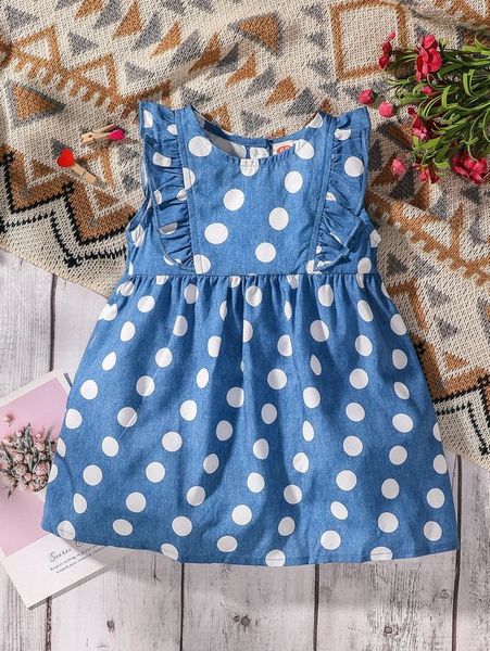 

baby polka dot button ruffle trim dress she, Red;yellow